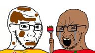 2soyjaks brown_skin crying flag:morocco flag:spain glasses morocco open_mouth paintbrush shitskin spain stubble variant:soyak white_background white_skin // 1920x1080 // 609.2KB