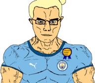 award blond blue_eyes blue_shirt eyes_like_the_o-o-cean glasses haaland manchester_city muscles puma_(brand) sports subvariant:chudjak_front subvariant:muscular_chud variant:chudjak vein // 1059x929 // 138.4KB