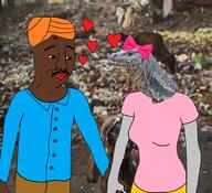 bowtie brown_skin clothes couple facial_hair female goat hand handholding heart india indian irl irl_background lizard love lovers monitor_lizard mustache pajeet slums trash turban variant:chudjak // 2091x1906 // 2.5MB