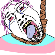 bloodshot_eyes crying dead flag glasses hair hanging mustache open_mouth purple_hair rope soyjak stubble suicide template tongue tranny variant:bernd yellow_teeth // 768x719 // 52.9KB