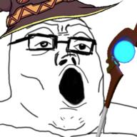 anime clothes glasses hat konosuba megumin open_mouth soyjak staff variant:tony_soprano_soyjak white_background witch wizard_hat // 720x720 // 316.0KB