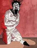 asylum bloodshot_eyes clothes crazed creepy drawn_background full_body glasses hair lantern light looking_at_you open_mouth red_background redraw schizo schizophrenia soyjak straitjacket stretched_mouth stubble subvariant:schizojak variant:markiplier_soyjak // 985x1293 // 997.9KB