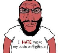 angry arm beard closed_mouth clothes eyes glasses hair head i_hate looking_at_viewer male mouth nose punisher_face red_skin soybooru soyjak subvariant:science_lover text torso variant:markiplier_soyjak white_background white_shirt // 917x831 // 417.5KB