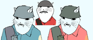 animal artist:blvb blue_shirt cat cat_ear feline grenade helmet long_teeth meta:namefags no_stubble nose patch red_shirt subvariant:impish_meowjak sucre_(user) teeth uniform variant:impish_soyak_ears whiskers white_skin // 1121x482 // 52.6KB