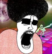 afro airbrush clothed club disco disco_ball mustache open_mouth saturday_night_fever sparkle subvariant:chudjak_front tinted_glasses variant:chudjak variant:unpaintbucketable_nigger // 440x464 // 154.8KB