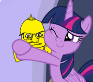 crossed_arms glasses hugging looking_at_you meta:namefags mustard_(user) my_little_pony one_eye_closed pony smile subvariant:condiment twilight_sparkle variant:feraljak // 1231x1080 // 5.1MB