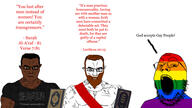 3soyjaks Leviticus_(bible) arabic bible_quote bible_verse christian_identity christianity flag:lgbt_pride_flag holy_bible islam islamic leviticus_20:13 lgbt meta:tagme quran quran_verse shahada subvariant:muscular_chud surah sword variant:chudjak variant:gapejak verse_7:81 // 1920x1080 // 399.6KB