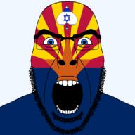 angry arizona beard blue_eyes facial_mark flag flag:arizona flag:israel forehead_mark glasses hair israel looking_at_you open_mouth queen_of_spades soyjak spade star_(symbol) star_of_david state stubble subvariant:cobson_front2 subvariant:spadeson template thick_eyebrows united_states variant:cobson // 800x800 // 61.7KB