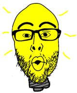 glasses half_open_mouth light lightbulb soyjak stubble variant:nojak yellow_skin // 452x547 // 7.7KB