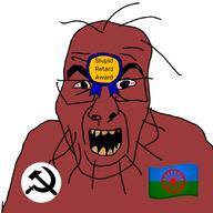bloodshot_eyes brown_skin communism gypsy romania screaming soyjak variant:slitherjak // 1080x1080 // 246.7KB