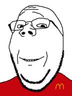 clothes glasses mcdonalds smile soyjak stubble subvariant:wholesome_soyjak variant:gapejak // 600x800 // 16.9KB