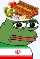 amphibian bonab_kababi closed_mouth clothes flag flag:iran food frog green_skin iran iranian irl lemon lettuce lips looking_at_you meat nas nas:pepe neutral onion pepe_the_frog persian plate remaster series:pepe_hat tomato transparent_background // 1008x1479 // 859.1KB