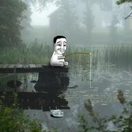 fishing_rod hair nature pond shadow sit smile smug soyjak template variant:chudjak // 1200x1201 // 576.4KB