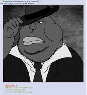 big_lips brown_skin clothes fat fedora grey_skin greyscale john_f_fountain looking_to_the_left red_lips stubble suit suit_and_tie variant:meximutt // 1170x1271 // 433.5KB