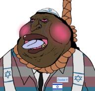 black_skin bloodshot_eyes blush blushing brown_skin clothes dark_skin eyelashes fat flag:israel flag:transgender_pride_flag hair hanging happy_merchant israel jewish_nose judaism kike long_hair long_nose makeup necktie nigger nose obese robe rope suit tranny variant:meximutt zionism zionist zionist-y_(namefag) // 888x849 // 162.5KB