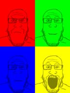 4soyjaks angry blue closed_mouth glasses green happy neutral open_mouth red smile soyjak stubble subvariant:neutralplier variant:markiplier_soyjak windows yellow // 1200x1600 // 105.1KB