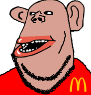 amerimutt angry award bald beard big_lips brown_skin eyebrows glasses lips macdonald mcdonalds mixed mouth mouth_open mutt nose red_shirt subvariant:impish_amerimutt teeth variant:impish_soyak_ears white_background // 598x628 // 10.5KB