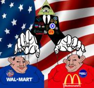 2000s 2004 amerimutt balding black_skin bush_cheney button cbs central_intelligence_agency chevron china clothes council_on_foreign_relations enron exxon_mobil fat federal_bureau_of_investigation flag:united_states freemason george_bush_jr illuminati israel john_kerry judaism mcdonalds microsoft monsanto necktie one_eye politics puppet raytheon smile suit the_rockefeller_foundation trilateral_commission tshirt united_states variant:chudjak variant:cobson walmart world_trade_organization zionism // 1293x1220 // 970.6KB