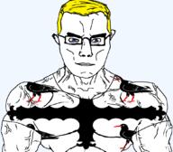 arm bird blue_eyes british buff closed_mouth clothes ear flag flag:flintshire flintshire glasses hair soyjak subvariant:chudjak_front subvariant:muscular_chud trend:aryan tshirt united_kingdom variant:chudjak vein wales yellow_hair // 1059x929 // 94.7KB