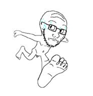 barefoot closed_mouth foot full_body glasses naked nsfw penis running small_penis soyjak stubble sweating variant:soyak worried // 946x984 // 19.9KB