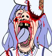 anime blood blue_hair chino_kafuu glasses gochiusa gore hanging missing_teeth soyjak stubble text tippy tranny variant:isaac // 532x567 // 170.4KB