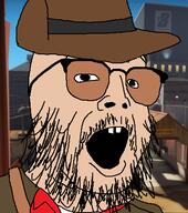 beard buck_teeth clothes glasses hair hat mustache open_mouth sniper_(tf2) soyjak stubble sunglasses team_fortress_2 variant:buckteeth_soyjak video_game white_skin // 400x453 // 88.2KB