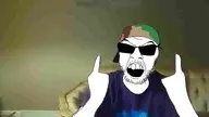 angry cap clothes feralrants glasses gums hand hands_up hat keemstar open_mouth rage soyjak stubble sunglasses teeth variant:feraljak yelling // 1200x675 // 20.5KB