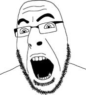 excited eyebrows full_head glasses open_mouth series:genre_defining soyjak stubble teeth template variant:cobson wrinkles // 721x789 // 35.5KB