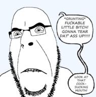 angry biting_lip closed_mouth glasses soyjak speech_bubble stubble subvariant:hornyson text transparent_background variant:cobson // 1111x1122 // 465.0KB