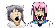 anime bell cat_ear clothes glasses hair open_mouth stubble subvariant:bridget teeth variant:gapejak variant:markiplier_soyjak white_background white_skin // 1806x929 // 1.1MB