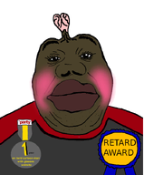 1_year_on_bald_men_with_glasses_website award black_skin blush closed_mouth double_chin eyebrows eyelashes fat grey_shirt lips meta:not_oc obese red_shirt retard small_brain stupid subvariant:hunky_twink_sex_machine text transparent_background variant:alicia