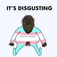 blood brown_skin chud_(boorufag) chud_(soybooru) closed_eyes closed_mouth disgusting fat glasses hidden lipstick maggots neovagina purple_hair soyjak stubble tranny trans transgender_flag troon variant:bernd // 1280x1280 // 86.0KB