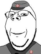 cap clothes glasses hat kolyma no_eyebrows smile soyjak stubble subvariant:wholesome_soyjak variant:gapejak // 600x800 // 44.5KB