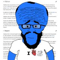balding beard big_brain black_eyes blue_skin brain clothes eyebrows glasses heart i_love meme soyjak subvariant:science_lover t_shirt text variant:markiplier_soyjak white_shirt wikipedia // 1080x1080 // 410.7KB