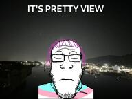 background clothes eyes_closed facing_front flag:transgender_pride_flag glasses irl its_over neutral oregon portland purple_hair soyjak stubble subvariant:neutralplier text tranny variant:markiplier_soyjak // 2048x1536 // 2.1MB