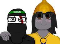 2soyjaks award balaclava brown_eyes closed_mouth clothes friendship glasses hair hand_on_shoulder happy hat headband lemon lemon_(user) long_hair meta:namefags necklace smile sourtan sunglasses variant:markiplier_soyjak variant:soytan warrior-z_(user) // 1080x800 // 124.9KB
