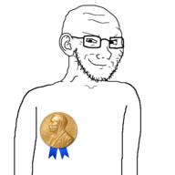 arm award badge closed_mouth ear glasses looking_at_you nobel_award open_mouth ribbon smile smug soyjak stubble torso variant:soyak // 600x600 // 78.1KB