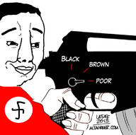 carlos_latuff gun hair hand smile swastika text variant:chudjak weapon // 1125x1121 // 170.6KB