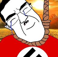 calm closed_eyes closed_mouth clothes crying glasses hair hanging nazism politics rope smile soyjak subvariant:patrick suicide sunset swastika variant:chudjak // 735x719 // 140.6KB
