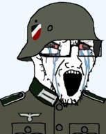 armor bloodshot_eyes clothes collar_tabs combat_helmet crying epaulettes glasses hat helmet military military_uniform nazism open_mouth reichsadler soyjak stubble variant:soyak // 598x750 // 217.7KB