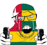 country countrywar crying flag flag:togoland glasses gun hair hand holding_object open_mouth pistol soyjak star_(symbol) stubble teeth variant:feraljak // 1117x1066 // 379.7KB