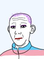 closed_mouth clothes ear flag hair makeup neutral purple_hair soyjak tranny variant:carterjak variant:kuzjak // 810x1080 // 24.7KB