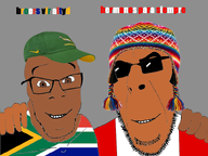 2soyjaks brown_eyes brown_skin cap clothes flags friendship glasses grey_background hat looking_at_you meta:namefags no_more_brother_wars no_more_brother_wars_more peru peruvian_chud_(user) peruvian_hat smile south_africa stubble sunglasses variant:cobson variant:feraljak who_let_my_bvll_out_(namefag) // 800x600 // 282.3KB