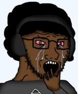 afro andre_live arm artist:crimsonvoidhydra1488 bloodshot_eyes crying ear glasses hair hand open_mouth stubble subvariant:crying_soyak_ears2 variant:soyak // 708x848 // 143.6KB