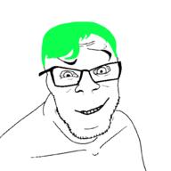 closed_mouth glasses green_hair hair smile smirk soyjak stubble variant:feraljak // 1500x1500 // 109.8KB