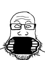 glasses open_mouth soyjak stubble variant:markiplier_soyjak white_eyes // 600x800 // 17.1KB