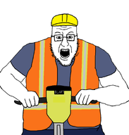 arm blart blue_shirt clothes construction_worker glasses hand hard_hat hat jackhammer nose open_mouth stubble text tshirt variant:blartjak vest white_background // 876x921 // 22.4KB