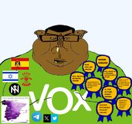 awards brown_skin ear falange_de_las_jons falangism falangist fat flag:francoist_spain flag:israel glasses mucus nucleo_nacional obese shitskin subvariant:branigger subvariant:euromutt telegram twitter variant:brandon vox_(political_party) x xitter // 1674x1582 // 682.2KB