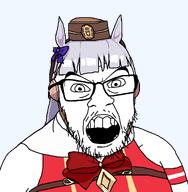 accessory anime_female armband bug bun clothes ear glasses harness hat horse_girl open_mouth stubble teeth uma_musume umamusume umamusume_pretty_derby uniform variant:feraljak // 1200x1225 // 68.3KB