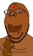 arm bindi brown_skin closed_mouth coprophagia glasses hand holding_object holding_poop indian poop smile soyjak stubble subvariant:wholesome_soyjak variant:gapejak yellow_teeth // 600x1000 // 69.3KB